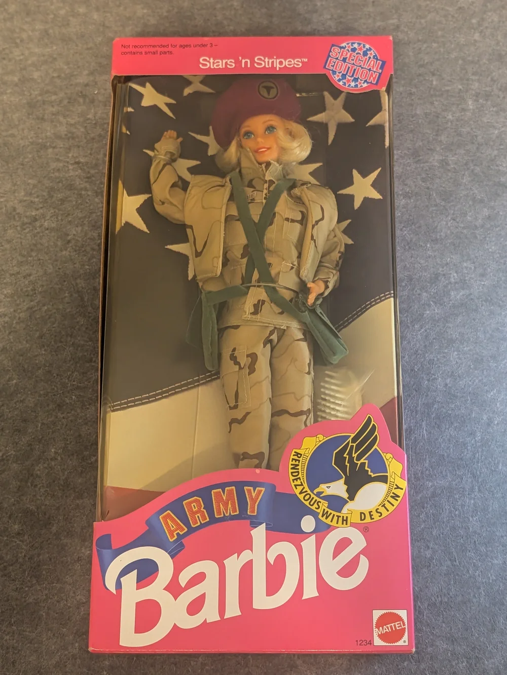 Barbie Army Doll in Pink Packaging with Maroon Beret/Mint/NRFB